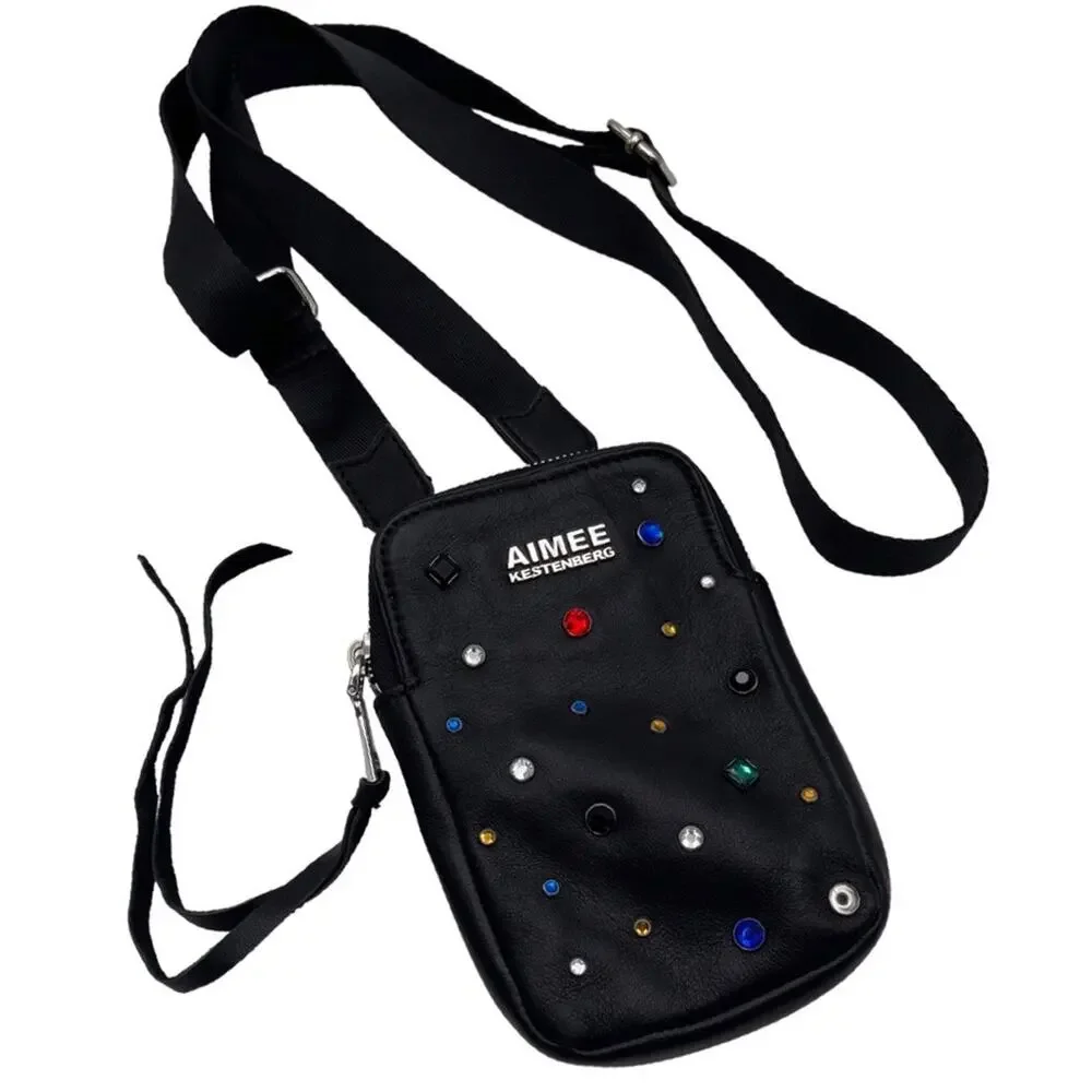 Aimee Kestenberg Black Starlight Leather Just Saying Jeweled Crossbody Bag